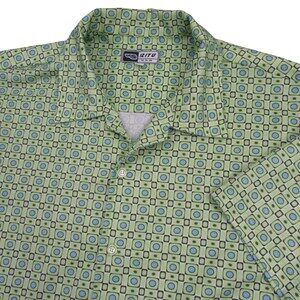 Vintage Izitu Mens Button Up Shirt L Green Geometric Short Sleeve